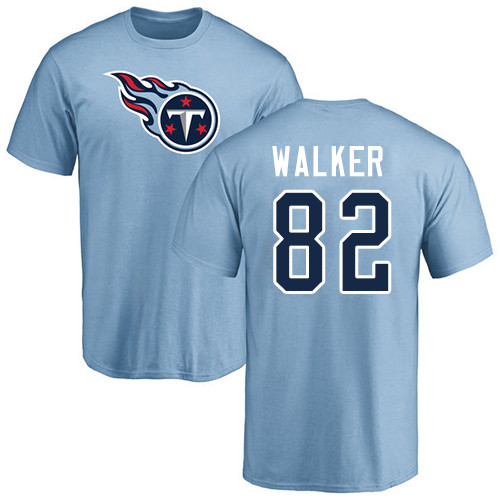 Tennessee Titans Men Light Blue Delanie Walker Name and Number Logo NFL Football #82 T Shirt->nfl t-shirts->Sports Accessory